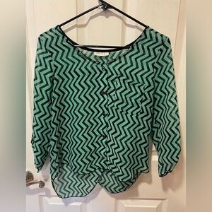 Poetry Teal Tulip Open back Blouse Size S